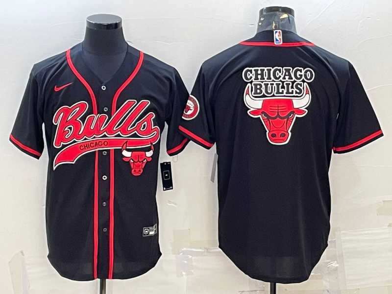Men%27s Chicago Bulls Blank Black Team Big Logo With Patch Cool Base Stitched Baseball Jersey